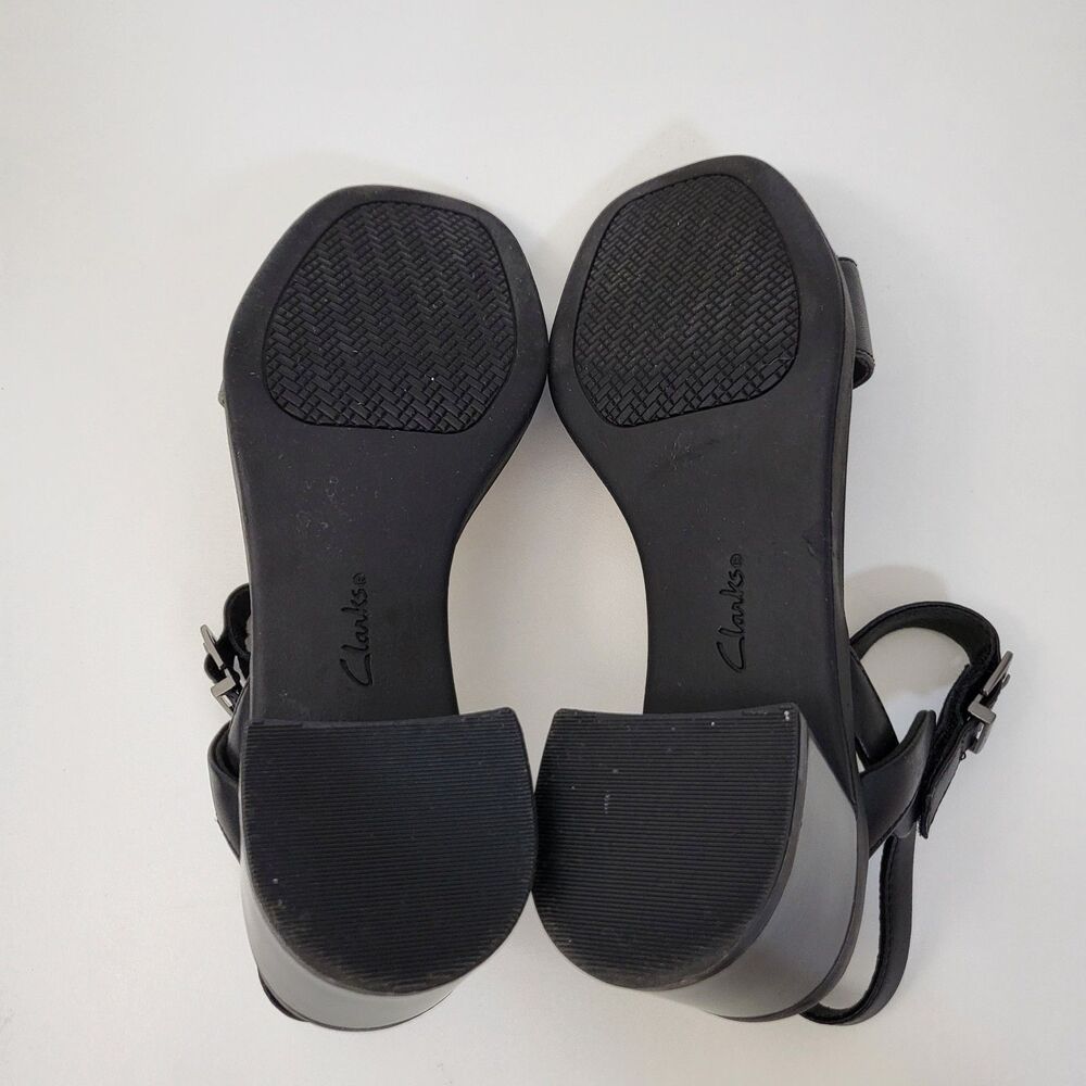 CLARKS Jaylan Ray Sandals Women 8 Black Leather Low Block Heel Slingback Comfort - Picture 8 of 9